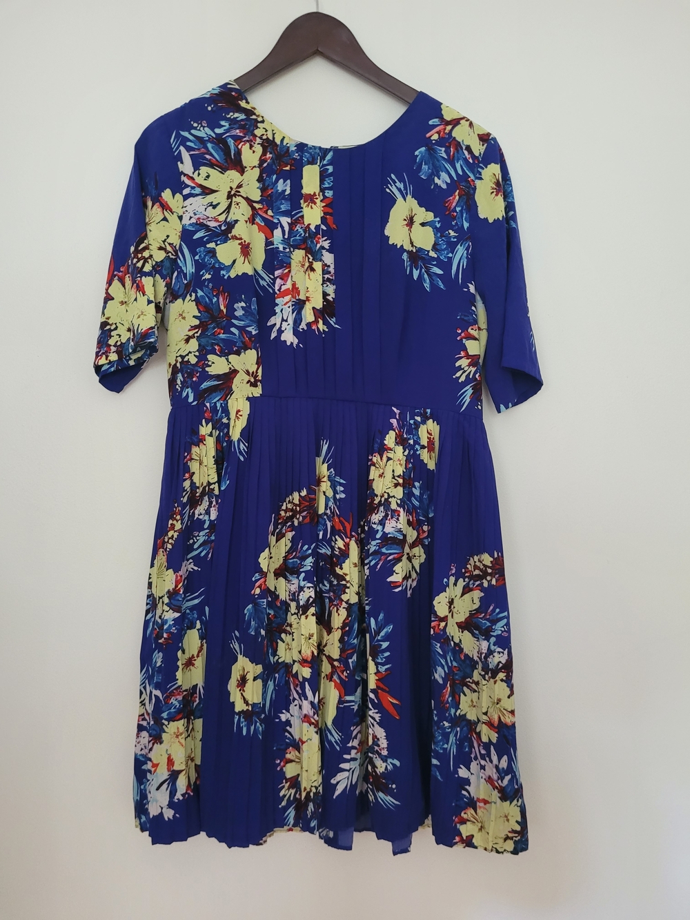 Darling Blue Floral Pleated Fit-and-Flare Dress